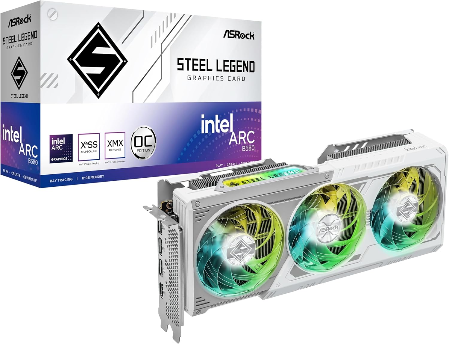 ASRock Graphic Card Intel Arc B580 Steel Legend 12GB OC Triple Fan White ASRock Graphic Card Intel Arc B580 Steel Legend 12GB OC Triple Fan White